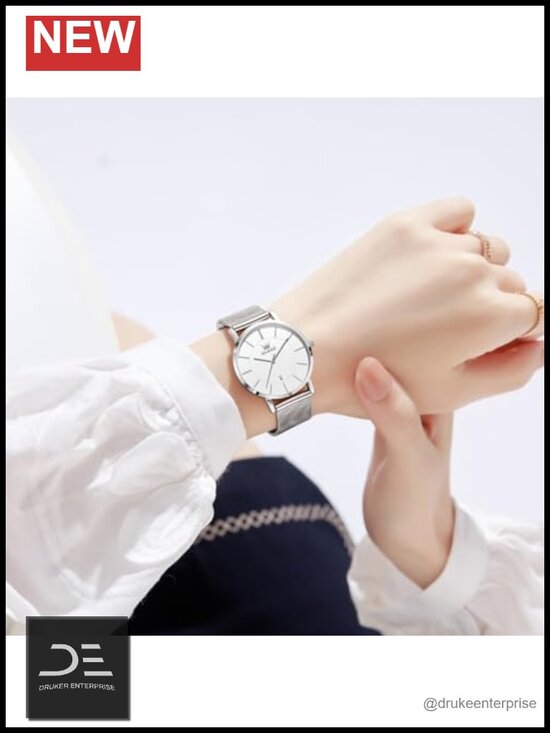 Ladies Quartz Analog Watch with Leather Band Waterproof Thin Minimalist Casual